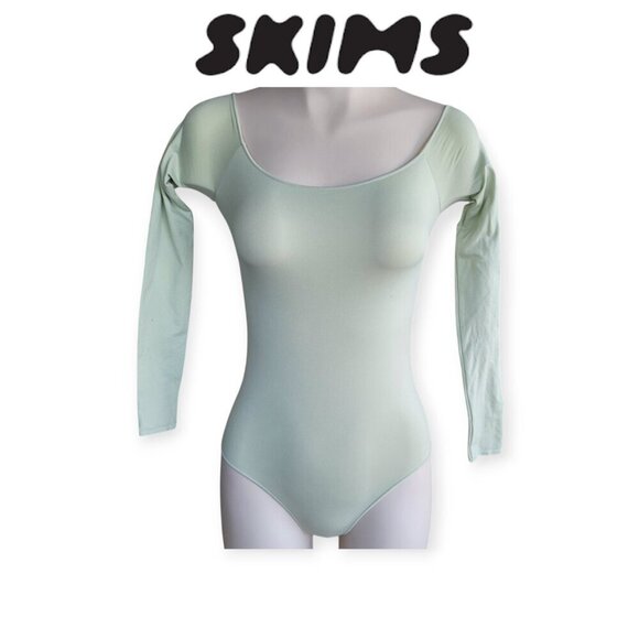 Skims Long Sleeve Bodysuit Agave Green XS S - Picture 10 of 11